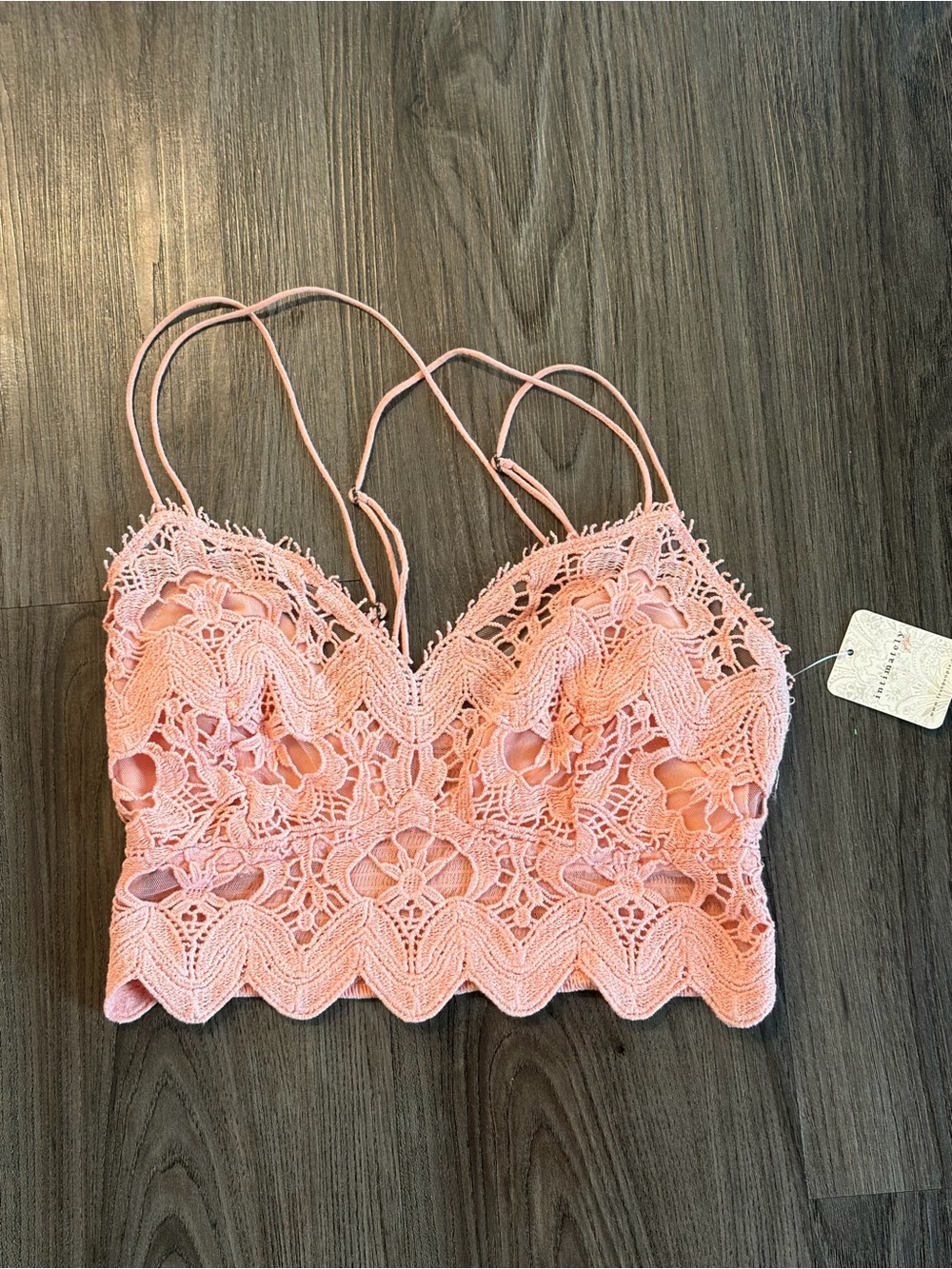 Free People Intimately Lace Crochet Bralette Bra in Pink Coral